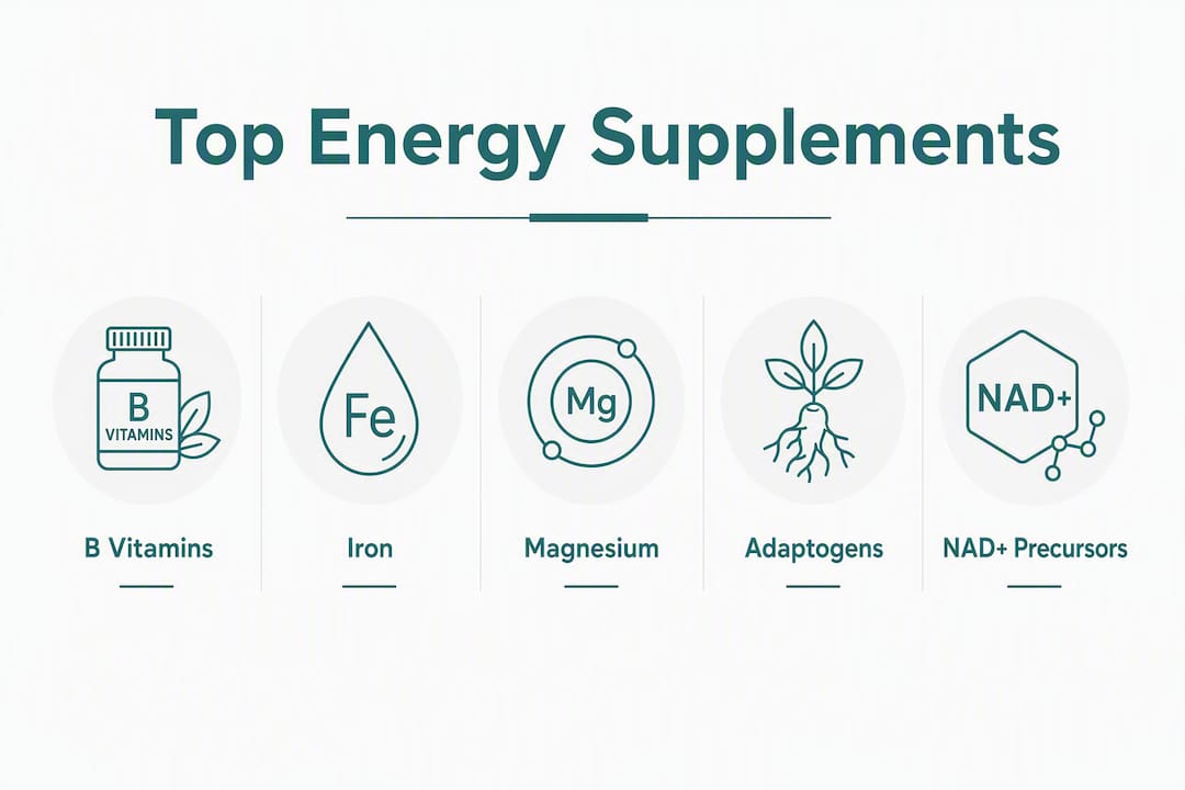 Infographic ranking top energy-boosting supplements