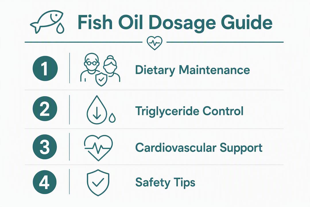 Infographic showing fish oil dosage steps for elderly