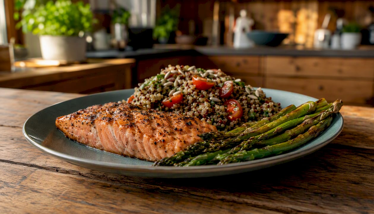 Protein-rich meal with salmon and vegetables