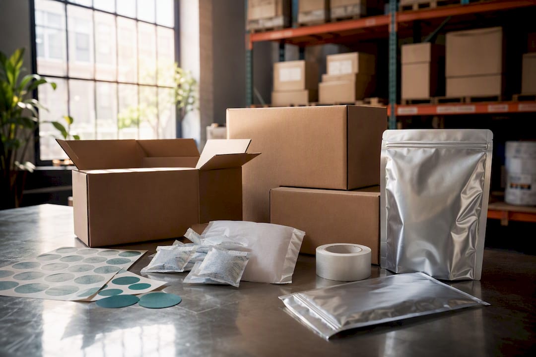 Protective supplement packaging materials laid out