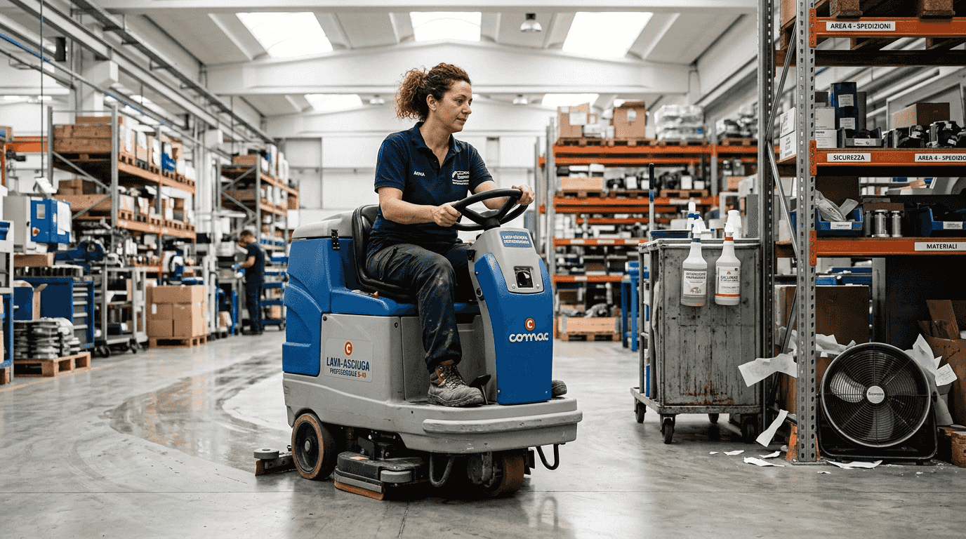 Un’addetta verifica la qualità dei detergenti ecologici durante la produzione in fabbrica.