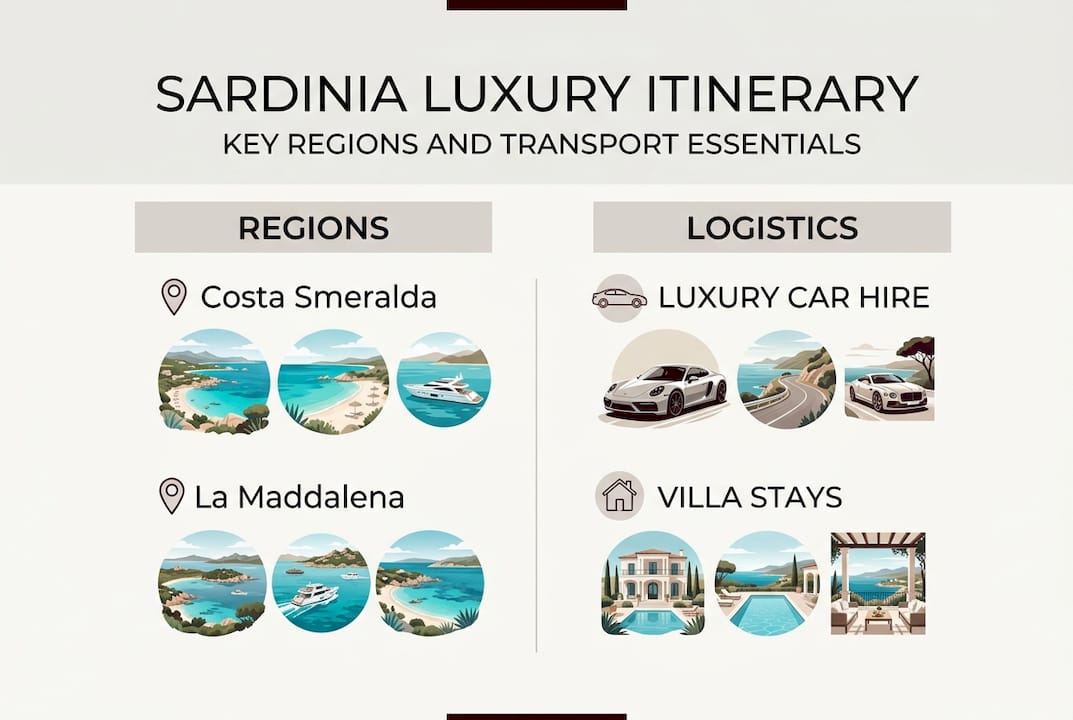 Sardinia itinerary regions and logistics infographic