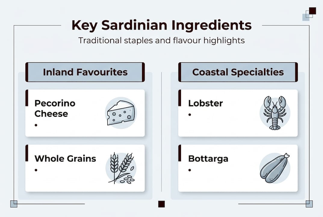 Infographic with Sardinian ingredient categories and examples