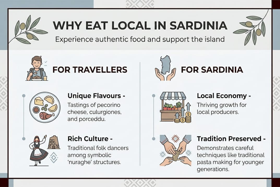 Infographic showing Sardinian dining local benefits