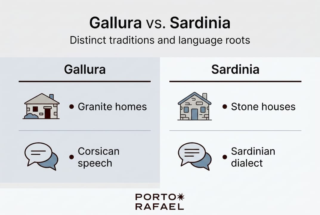 Infographic comparing Gallura and Sardinian heritage