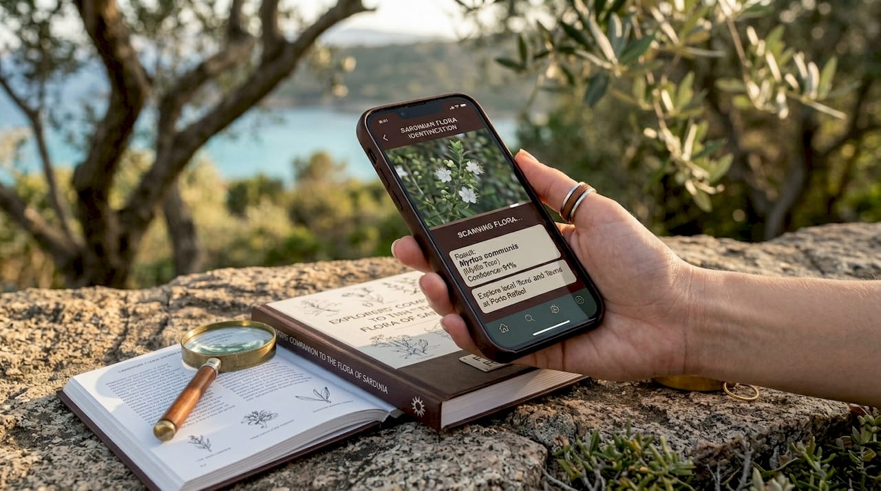 Smartphone with plant ID app and field tools