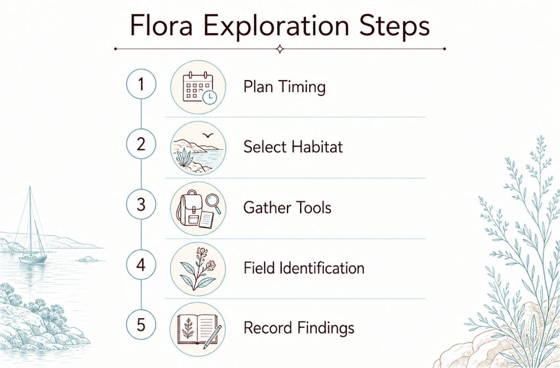 Infographic showing steps to explore Sardinian flora