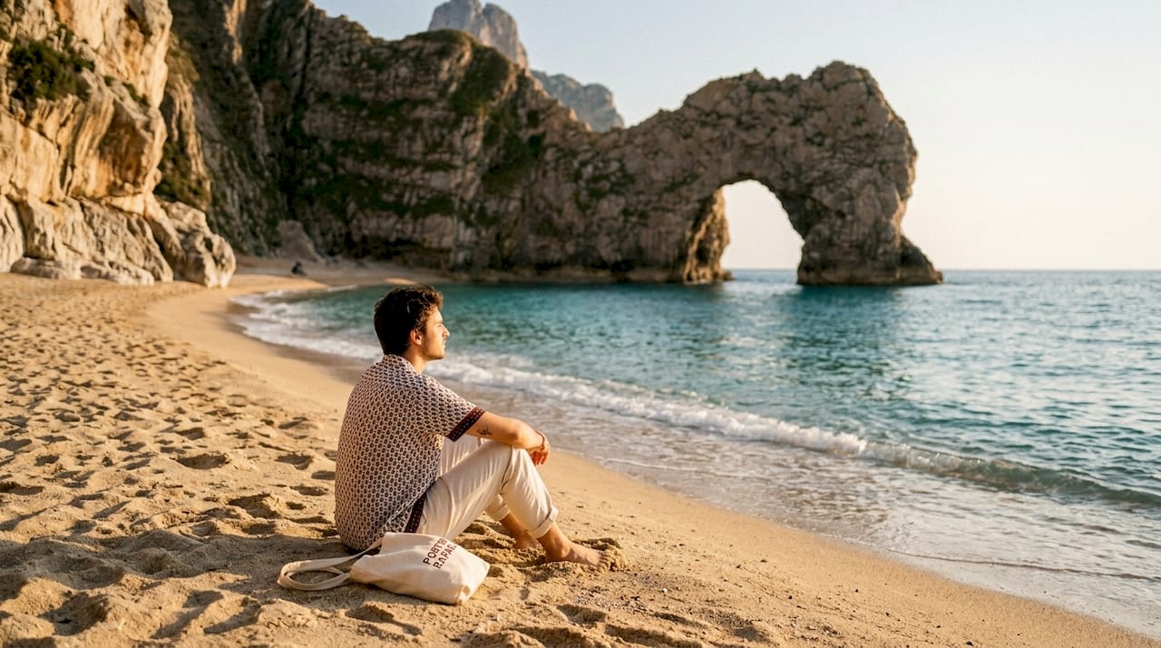 Visitor resting on Cala Goloritzé beach pebbles