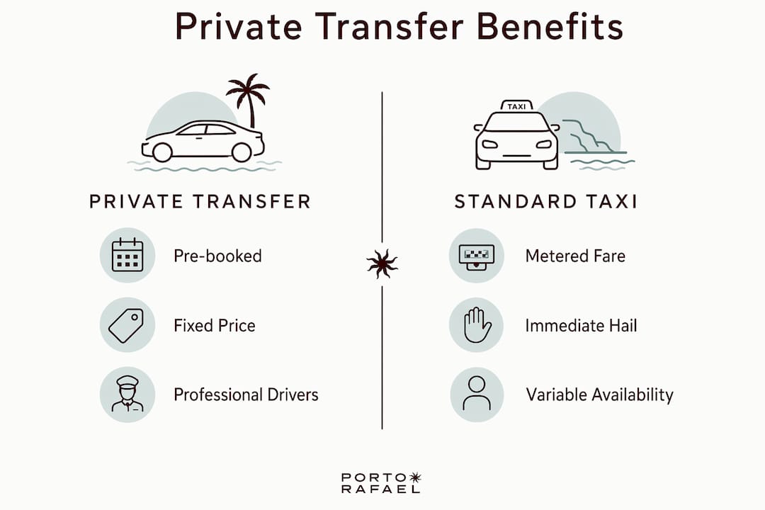 Infographic comparing private transfer and standard taxi benefits