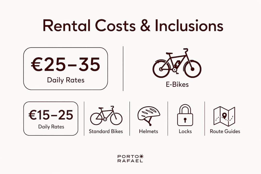 Infographic showing bike rental costs and included items
