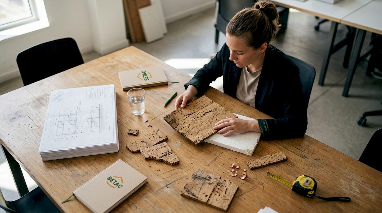Arquitecta analisa diferentes tipos de materiais de isolamento para escolher a solução mais adequada.
