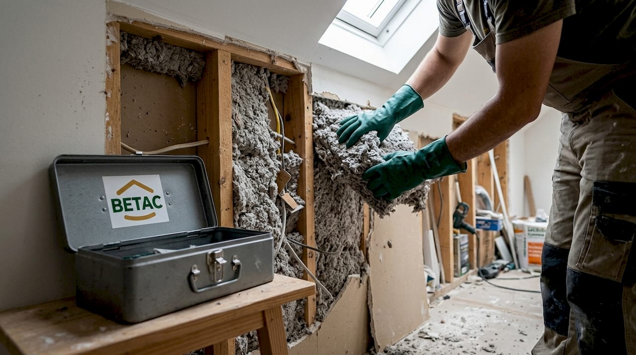 Exemplo de aplicação de isolamento em celulose numa parede