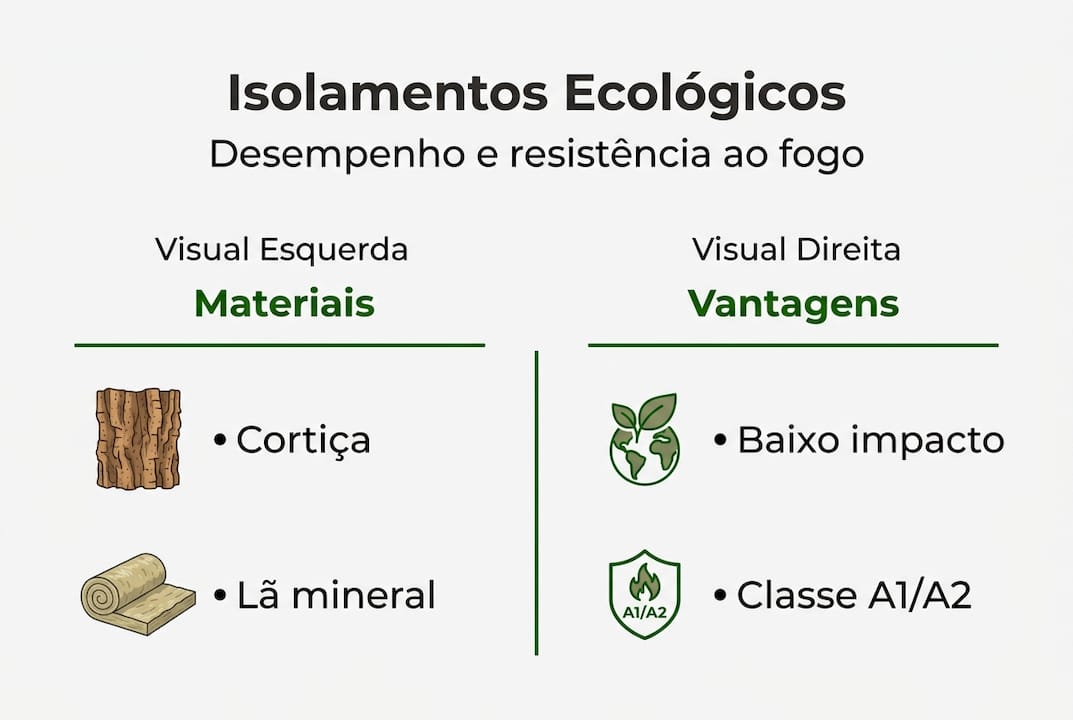 Infografia sobre materiais ecológicos com elevada resistência ao fogo