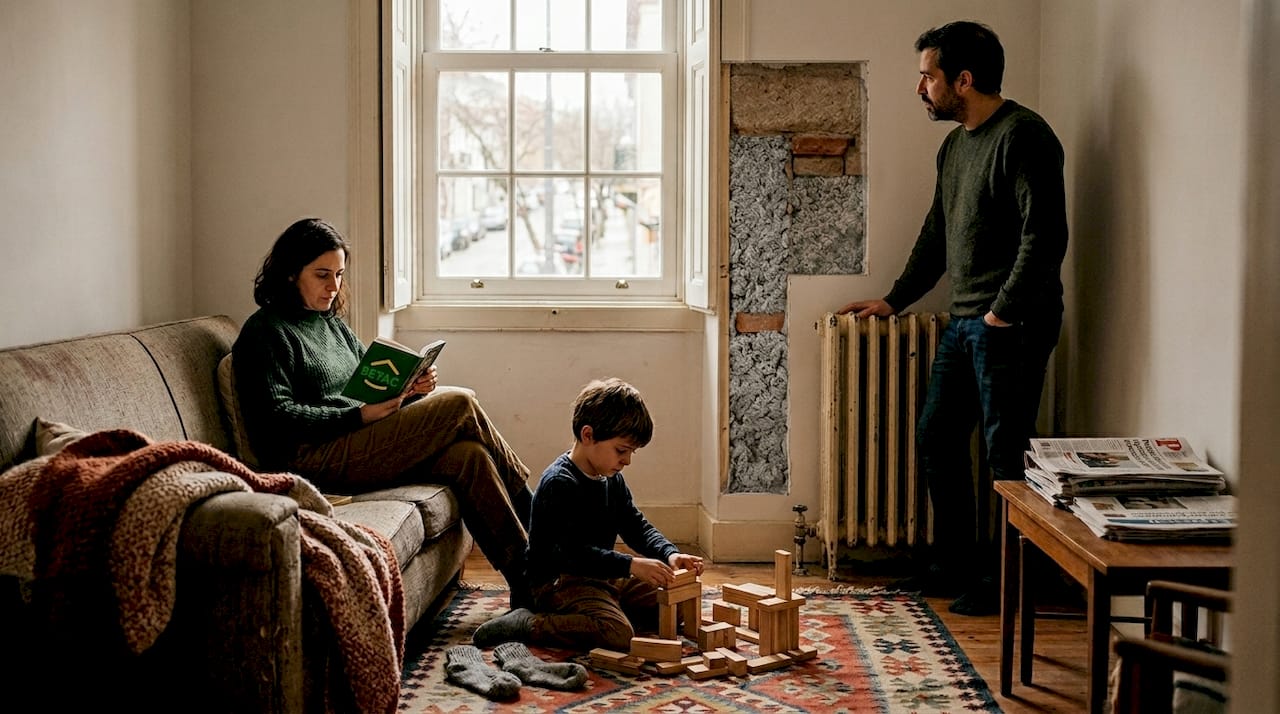Família a desfrutar do conforto de uma casa isolada com celulose