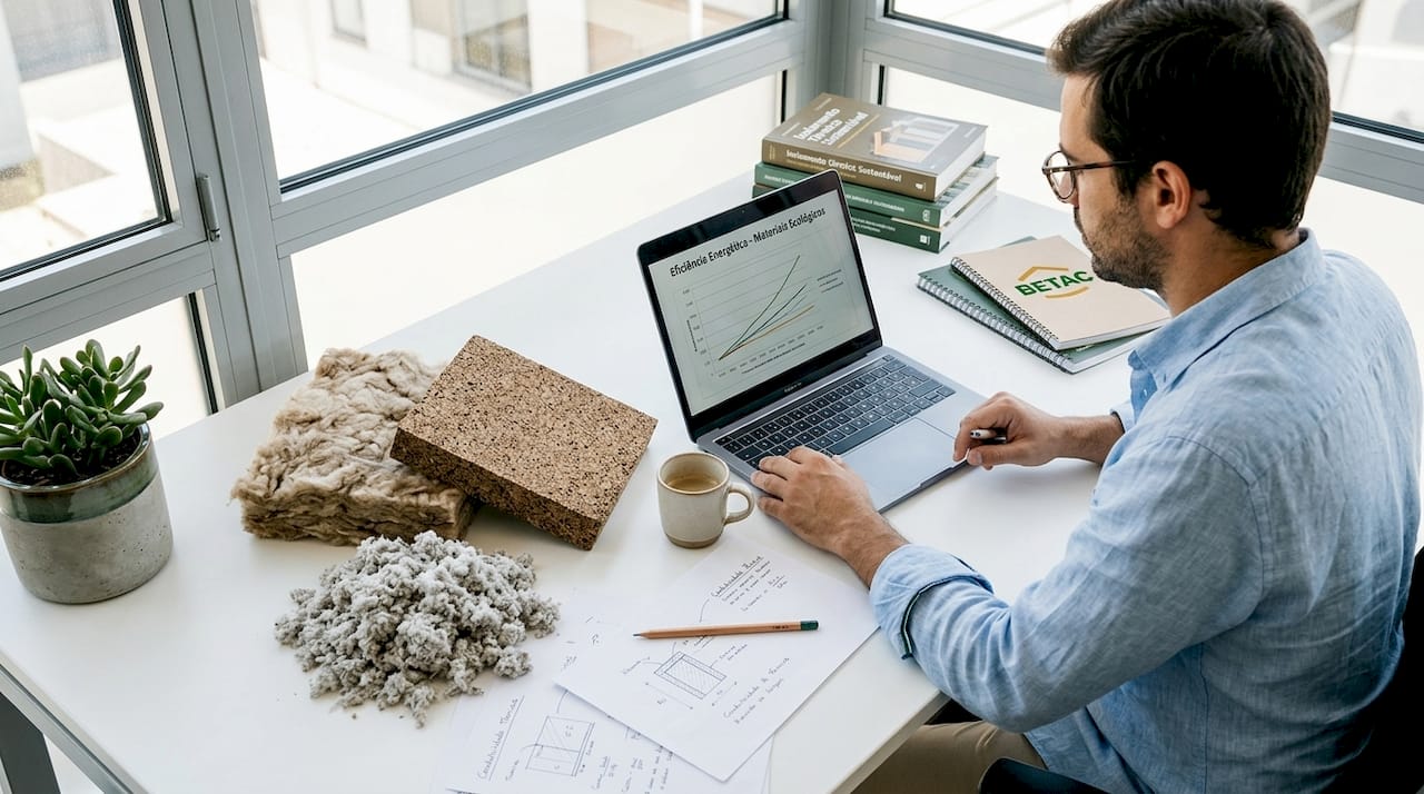 Materiais ecológicos expostos em cima da secretária