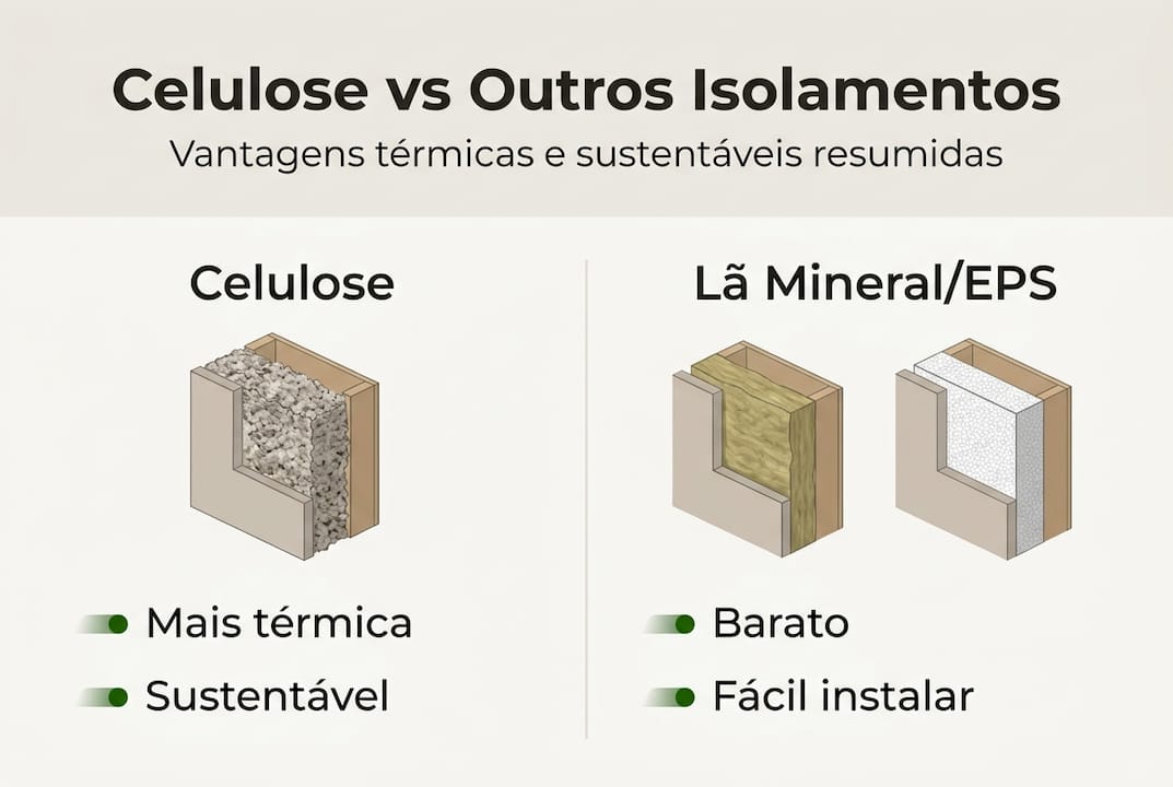 Infografia: celulose comparada com outros materiais de isolamento