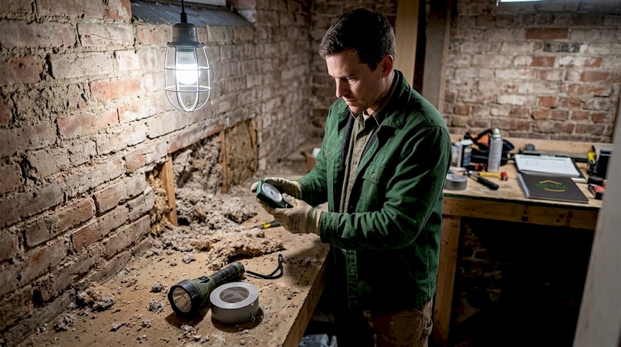 Profissional avalia a instalação do isolamento em celulose