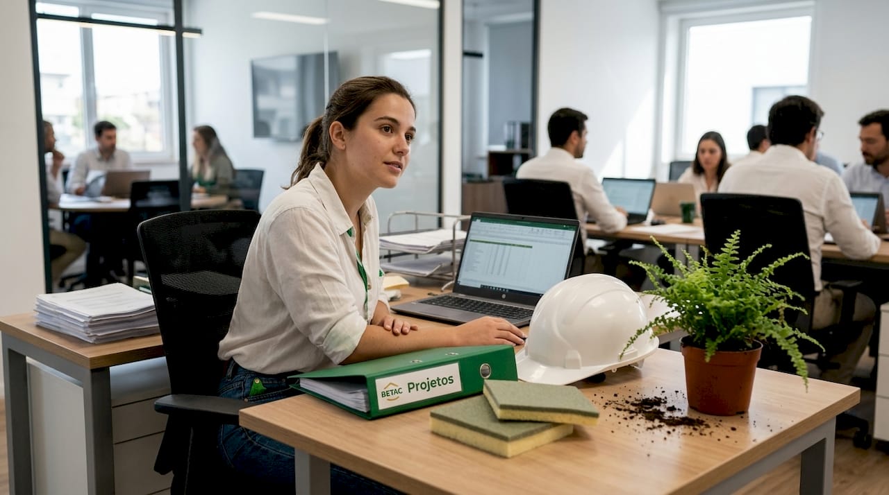 O responsável verifica os resultados do isolamento acústico do escritório.