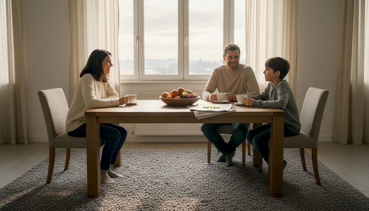 Família desfruta de todo o conforto numa casa bem isolada e acolhedora.