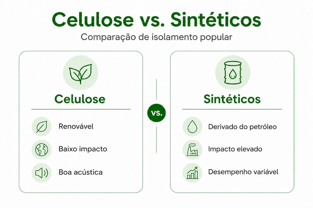 Infográfico destaca as principais diferenças entre fibras de celulose e fibras sintéticas