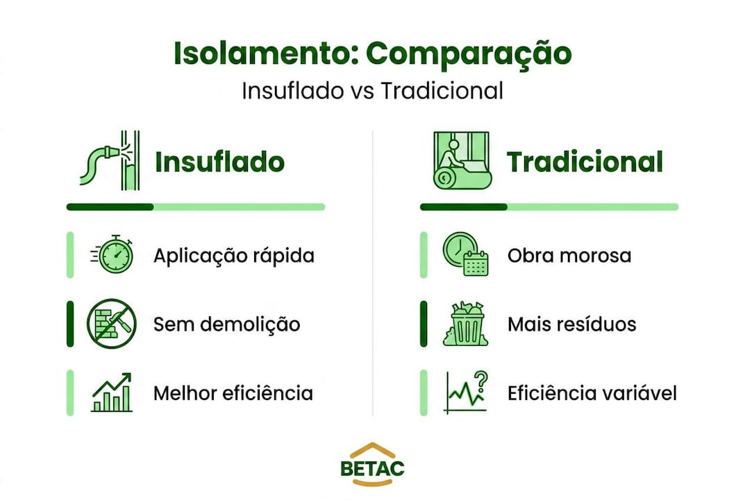 Infográfico mostra as diferenças entre isolamento insuflado e isolamento convencional