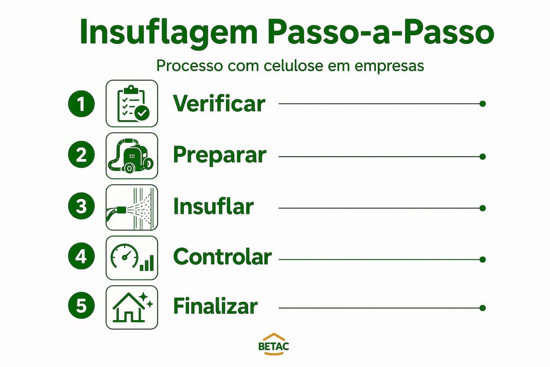 Infografia sobre o processo de insuflação de celulose em ambiente empresarial