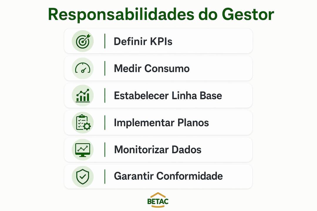 Infografia sobre as principais funções e responsabilidades de um gestor de energia