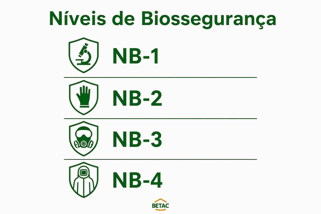 Infografia sobre os diferentes níveis de biossegurança em edifícios técnicos