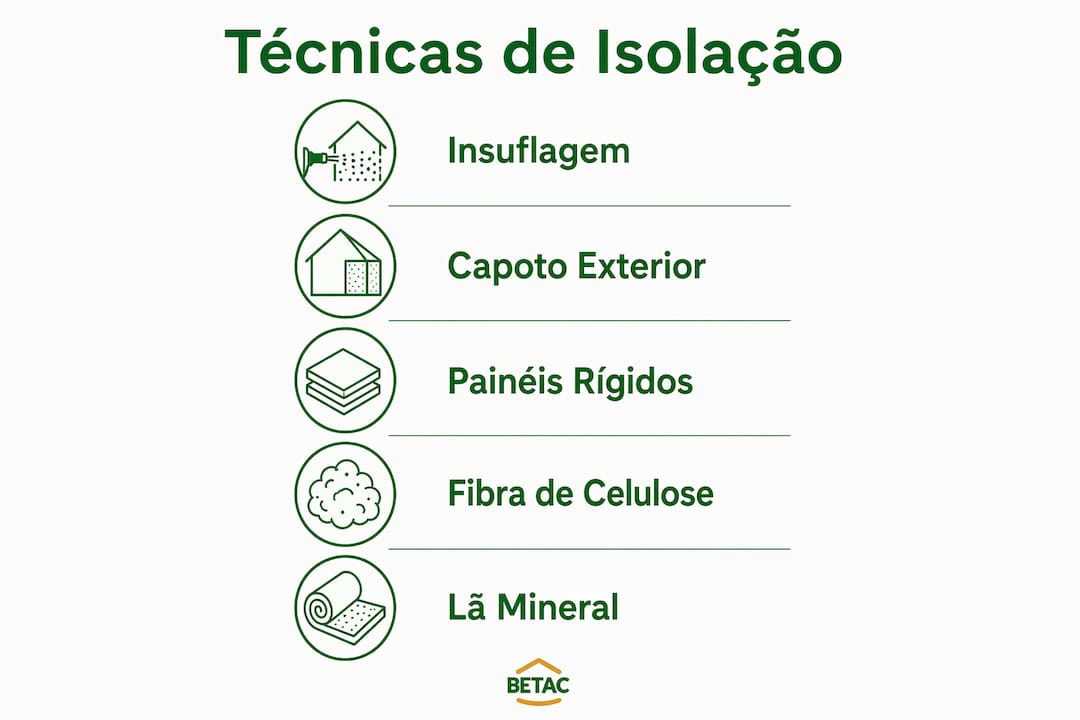 Infográfico ilustrativo com as diferentes fases do processo de isolamento de edifícios