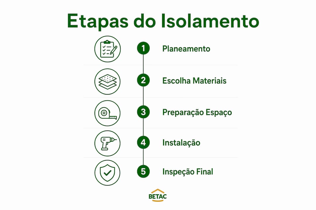 Infográfico com os passos essenciais para garantir o isolamento adequado das áreas técnicas do edifício
