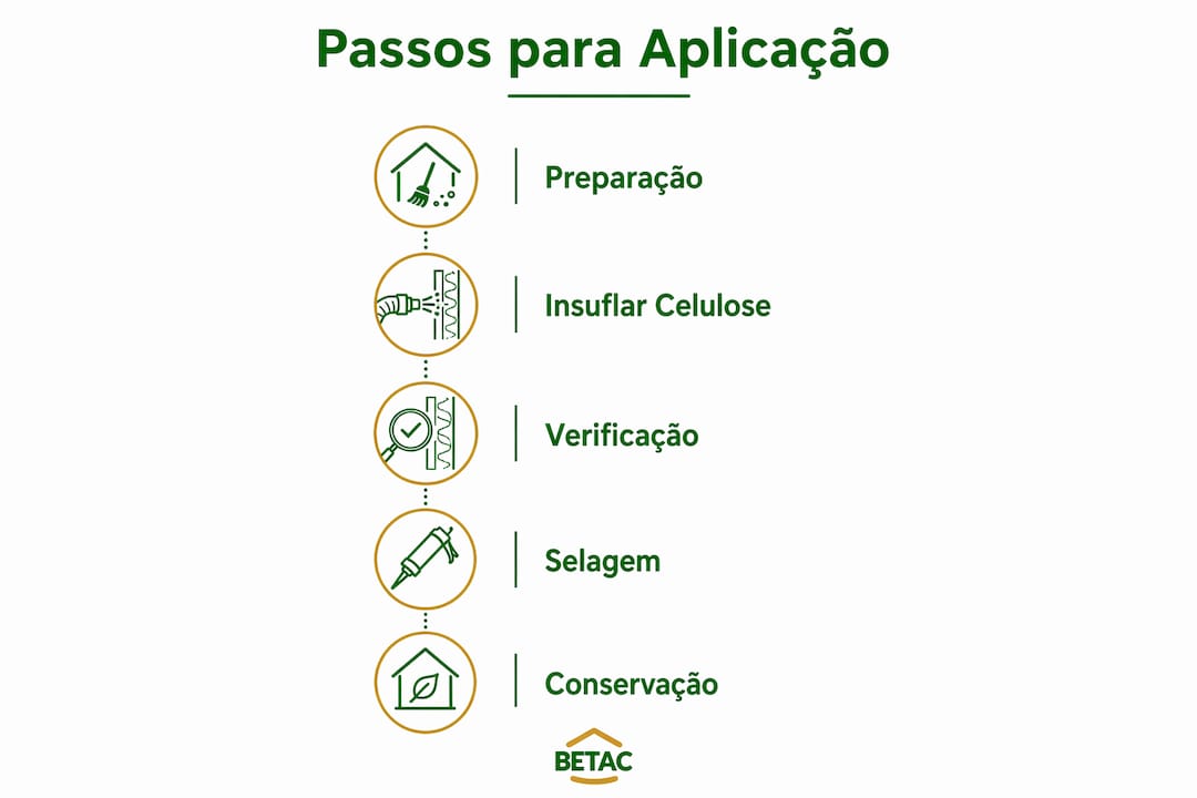 Infografia que ilustra as diferentes fases do processo de aplicação de celulose