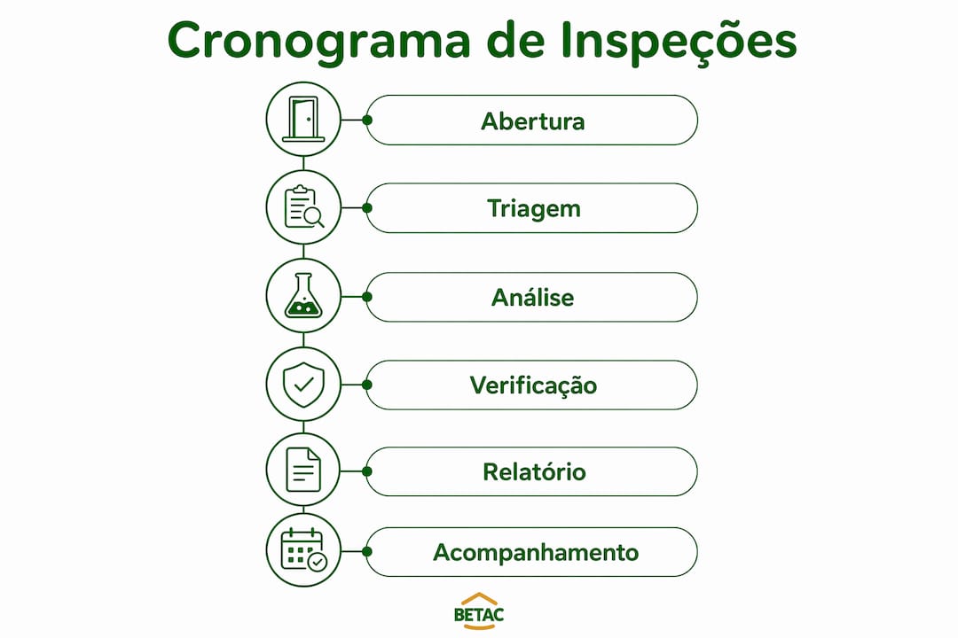 Infográfico que apresenta as diferentes fases do calendário de inspeção após a instalação