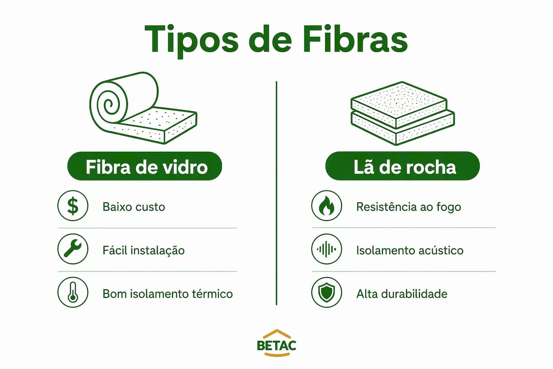 Infográfico a comparar os principais tipos de fibras utilizadas no isolamento
