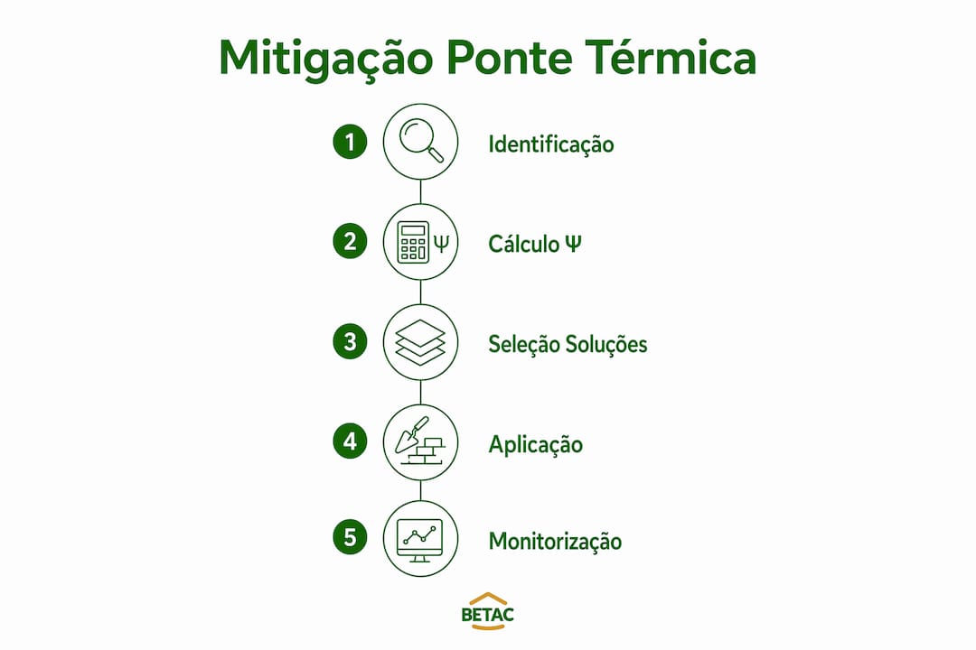 Esquema vertical ilustrativo das etapas para minimizar pontes térmicas