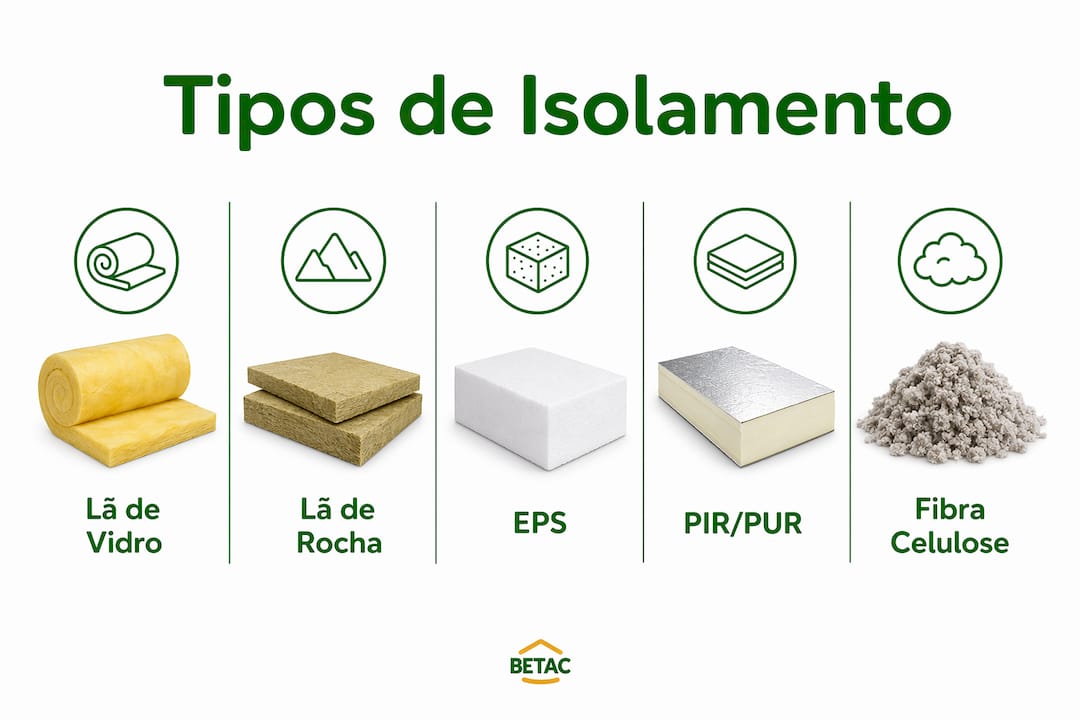 Infográfico sobre os tipos de isolamento mais utilizados em Portugal