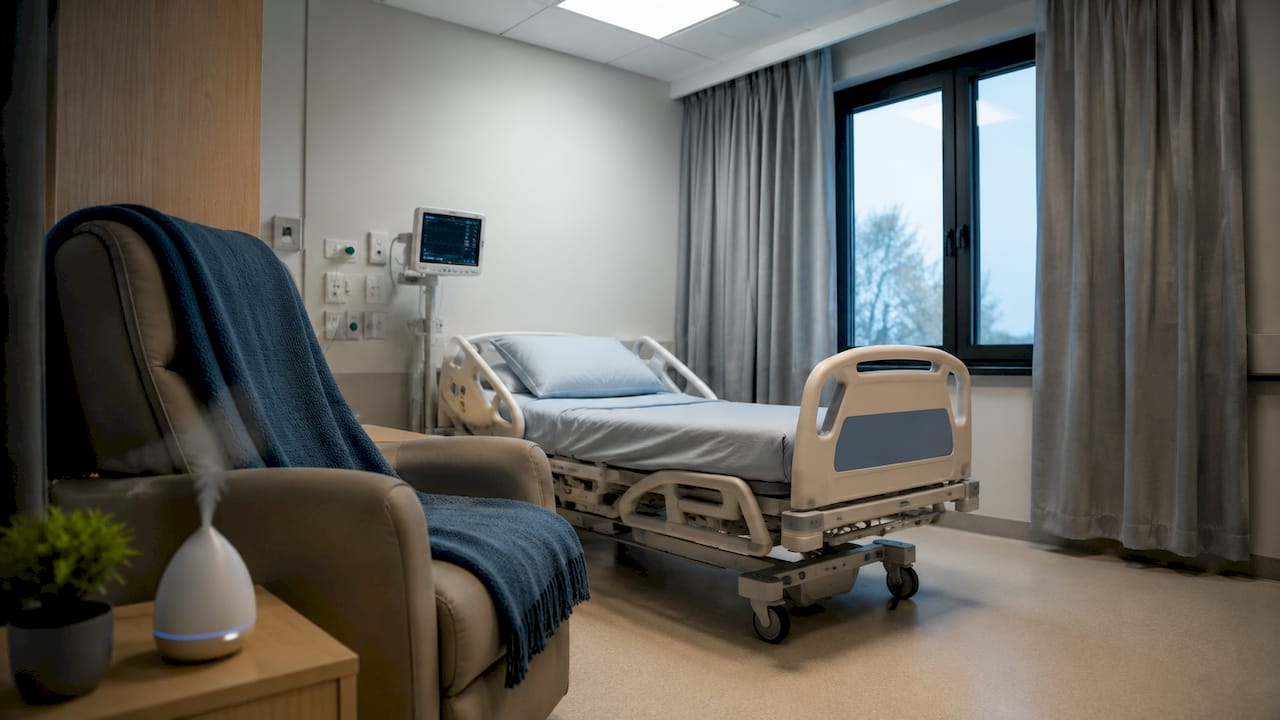 Quarto privado para acompanhamento clínico e reabilitação assistida