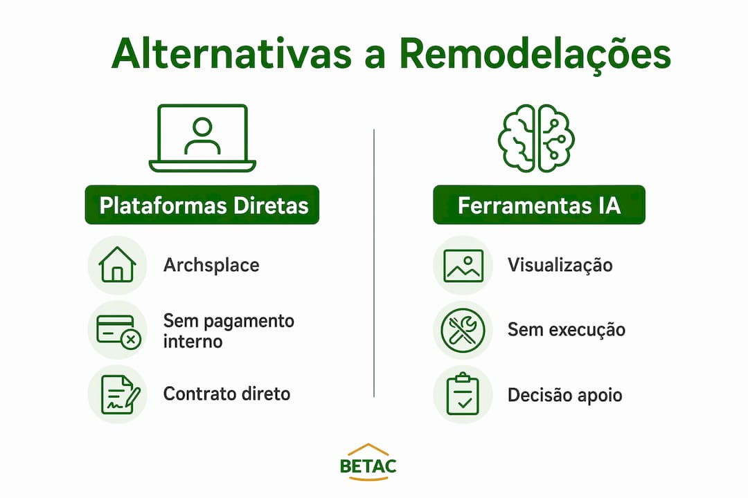 Infografia que apresenta uma comparação entre diferentes opções para renovar o espaço sem recorrer a obras