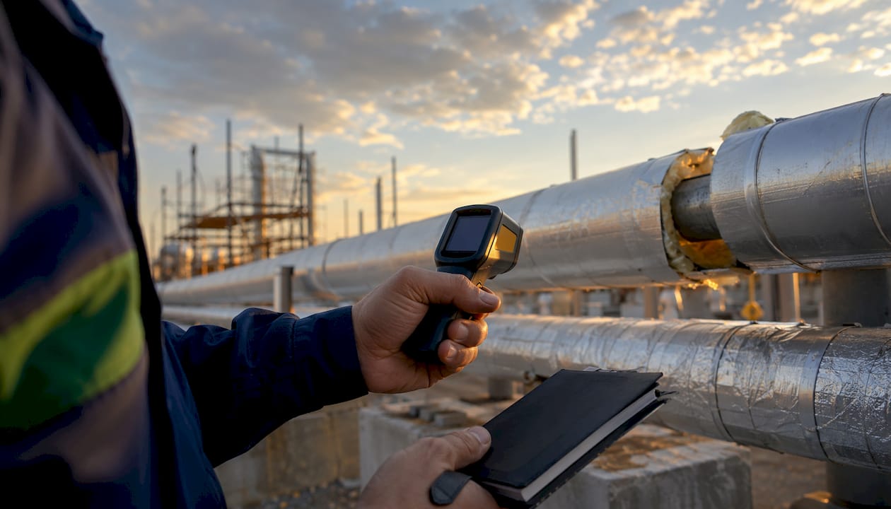 Técnico utiliza aparelho para verificar a temperatura do isolamento