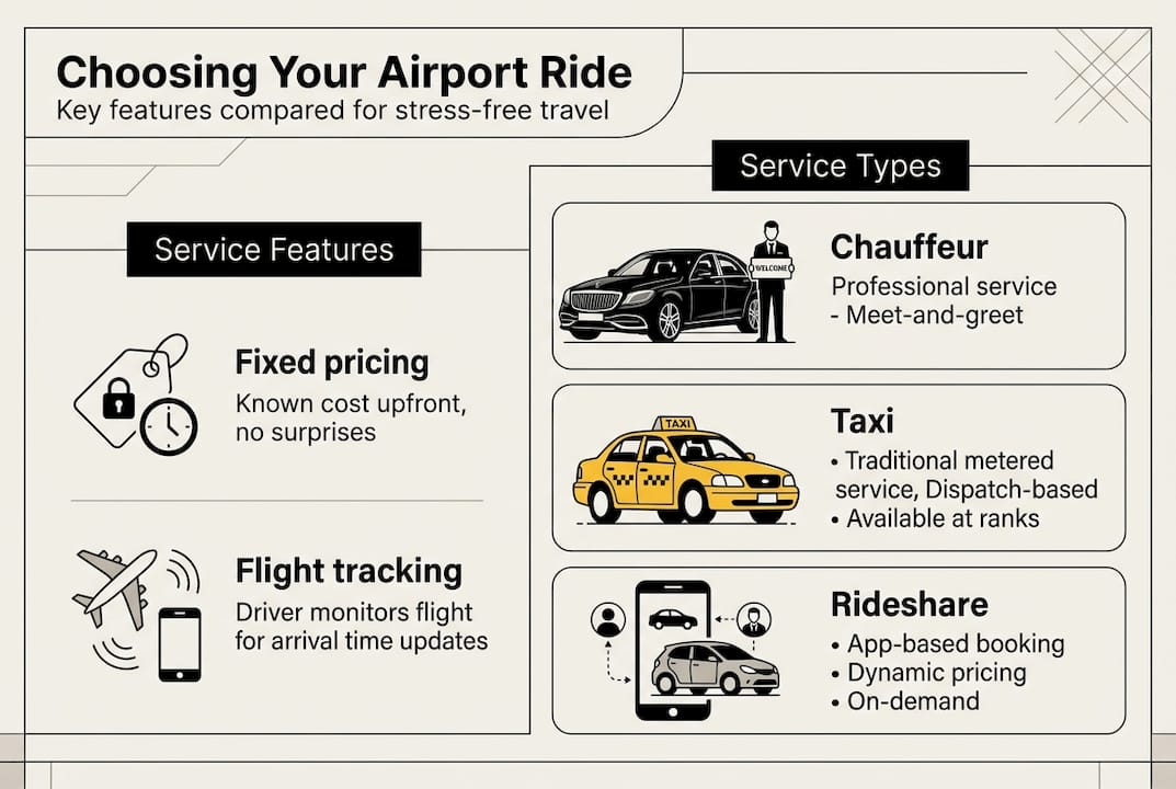 Infographic comparing airport transfer service features