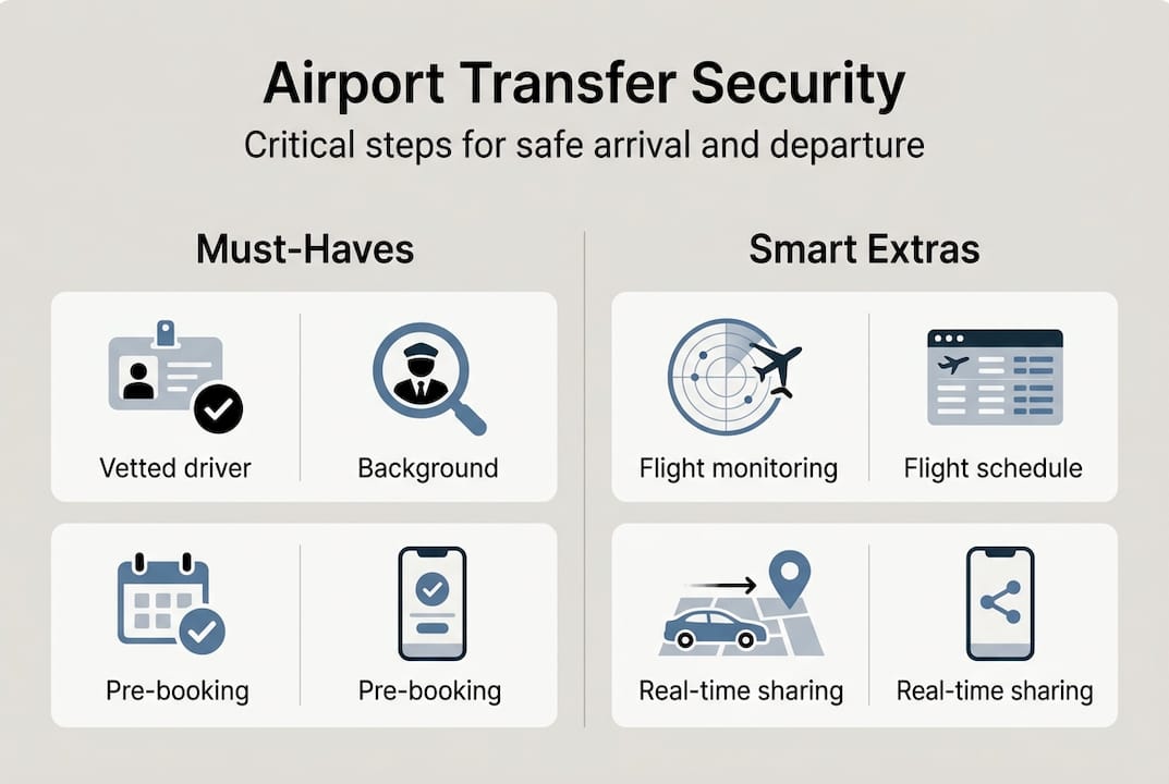 Infographic with airport transfer safety steps