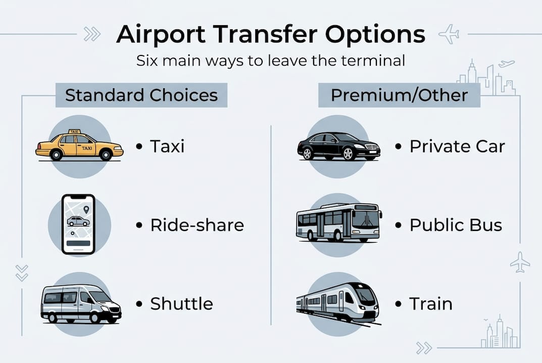 Infographic of six airport transfer options