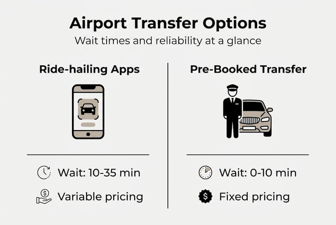 Infographic comparing airport transfer methods and wait times