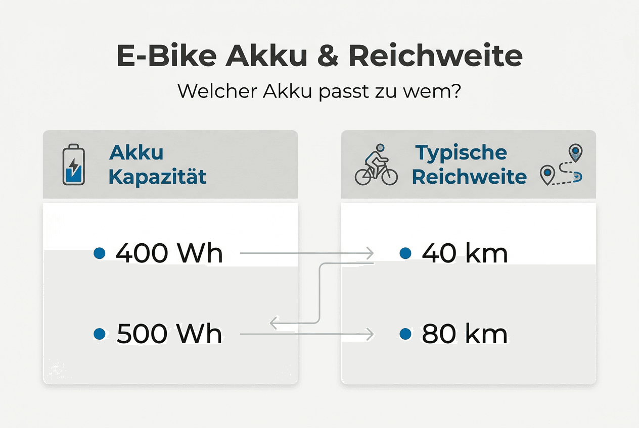 Übersicht: Akkuleistung und Reichweite im Vergleich