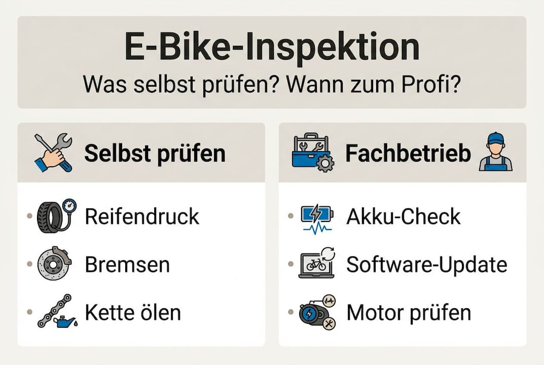 Infografik: E-Bike-Check – Was kann ich selbst machen und wann sollte der Fachmann ran?