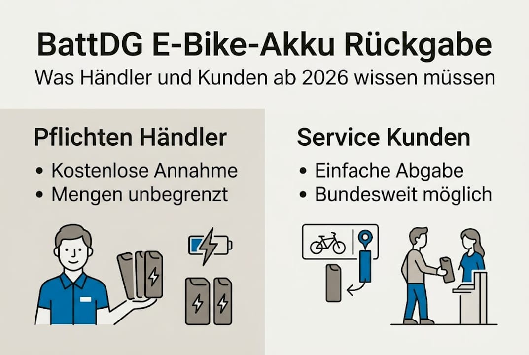 Übersicht: So funktioniert die Rückgabe von E-Bike Akkus ab 2026