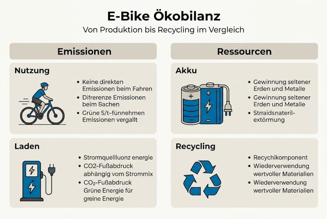 Infografik: Wie umweltfreundlich sind E-Bikes wirklich? – Von der Herstellung bis zum Recycling