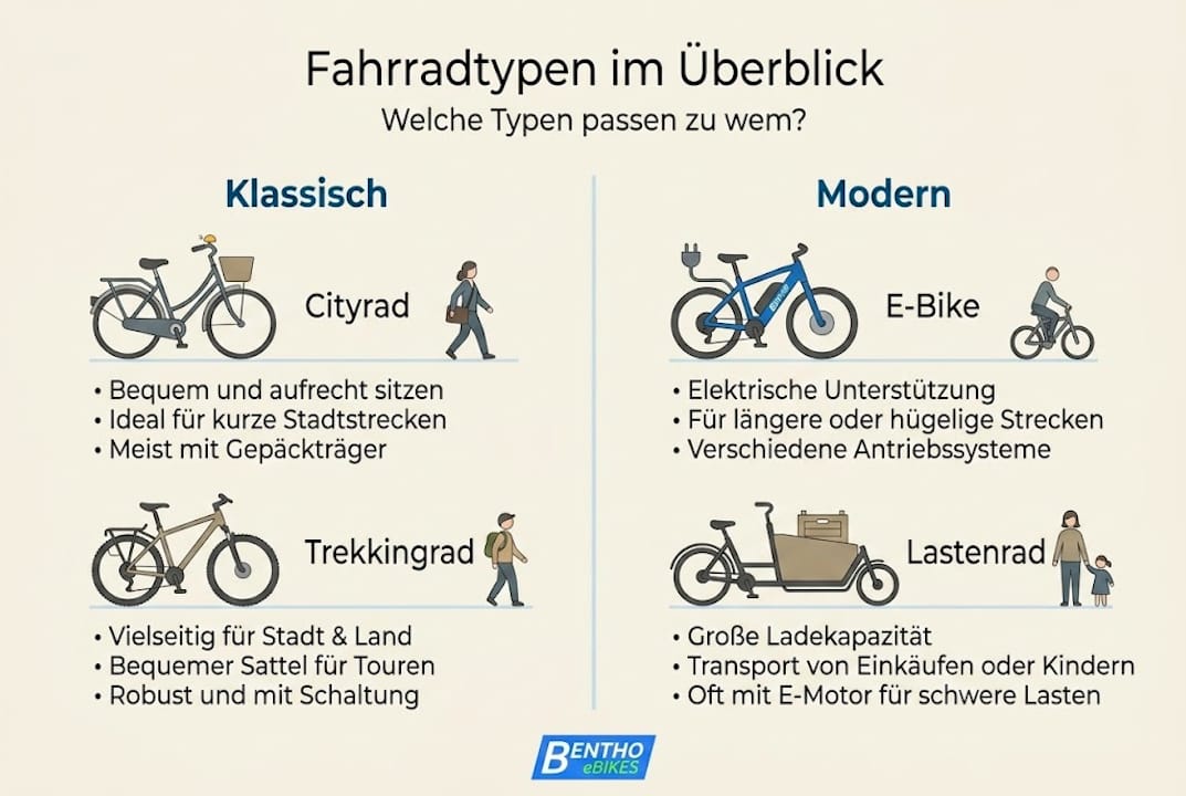 Übersicht der verschiedenen Fahrradtypen mit kurzen Beschreibungen