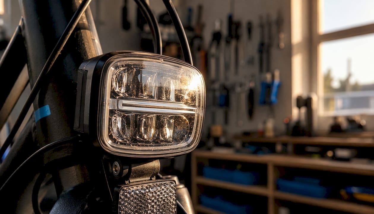 Detailansicht des LED-Lichts am E-Bike