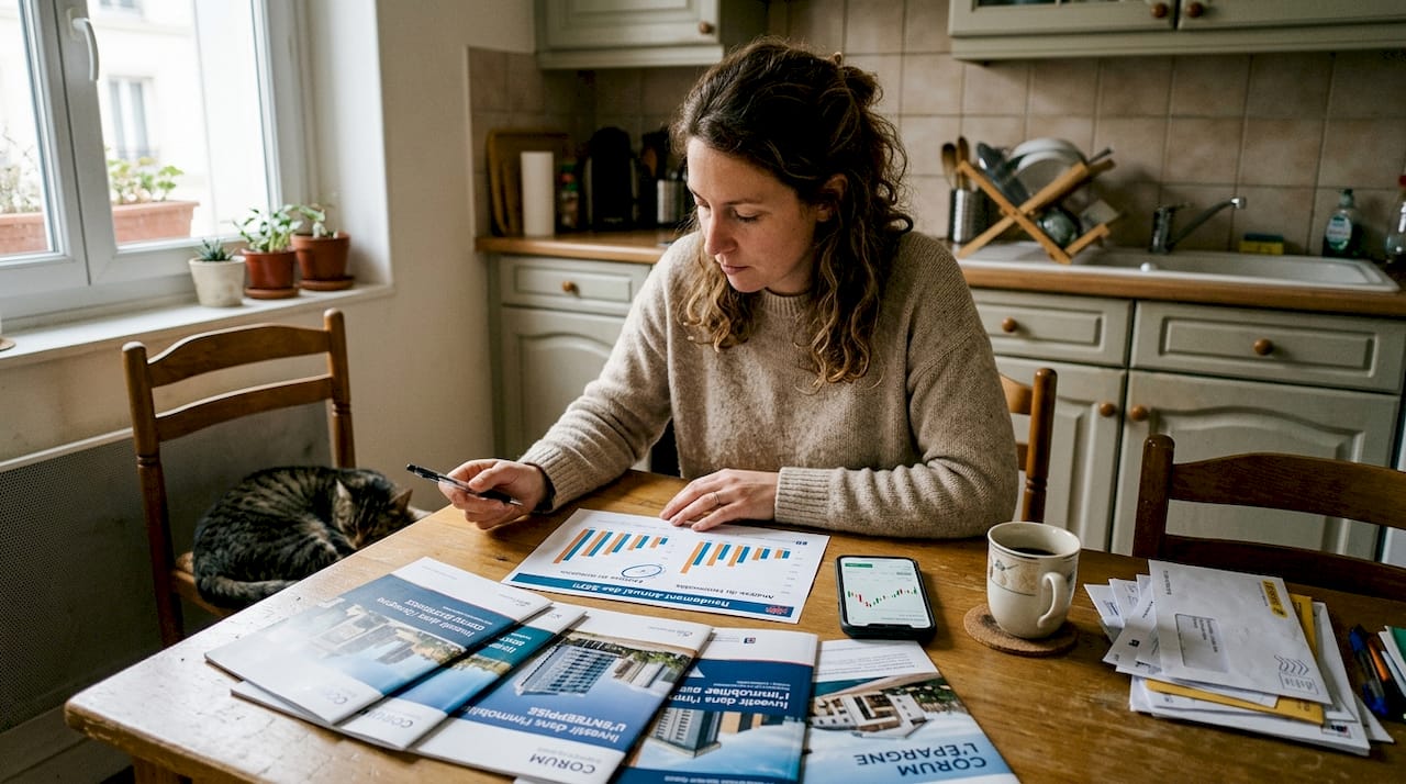 Un investisseur passe en revue son portefeuille immobilier tranquillement installé chez lui.