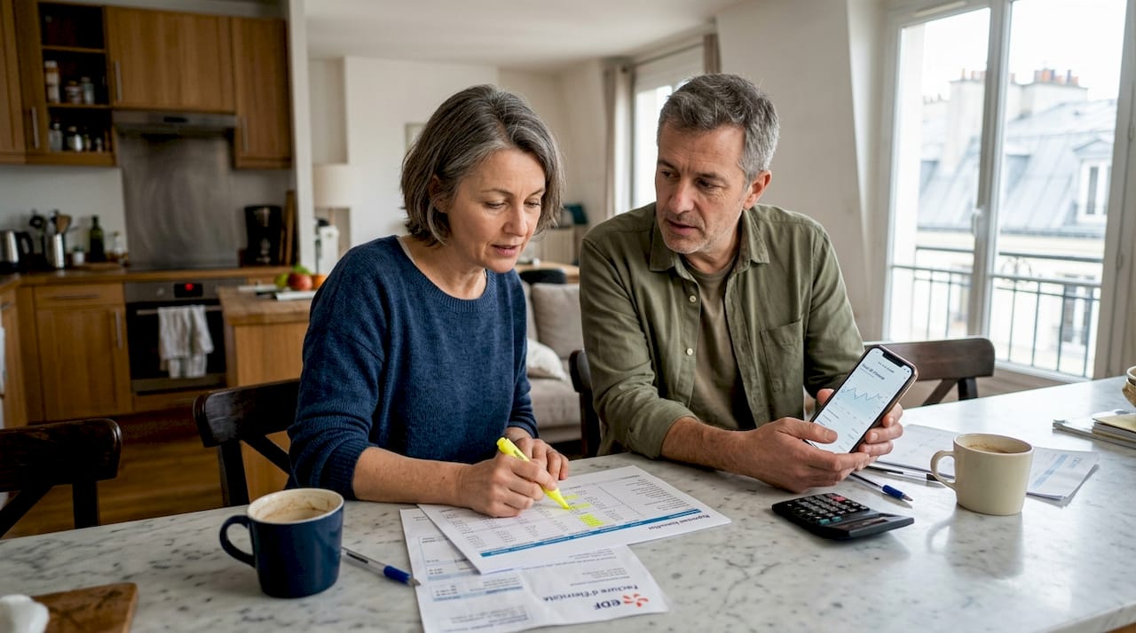 Un couple qui fait le point ensemble sur leur budget et leurs dépenses du foyer.